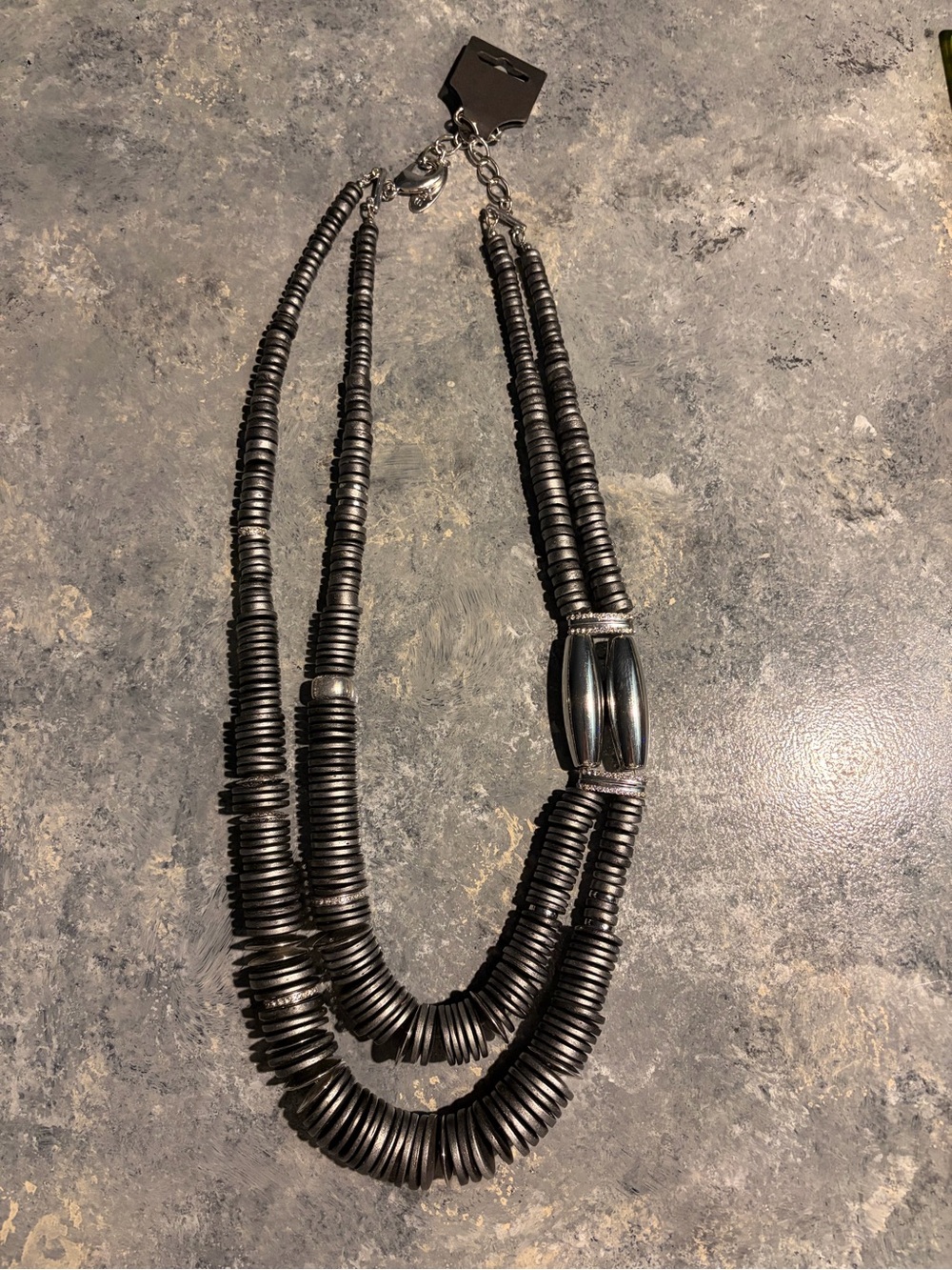 Gunmetal Double Strand Beaded Statement Necklace